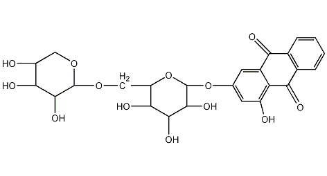 1-羟基-2-[(6-O-β-D-吡喃木糖基-β-D-吡喃葡萄糖)氧]蒽醌结构式