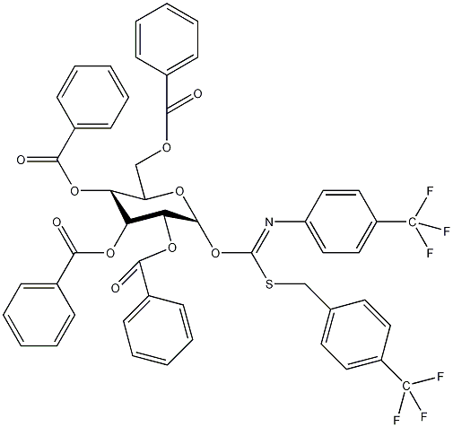 2,3,4,6-四-O-苯酰-α-D-吡喃葡糖基p-三氟苯甲基硫-N-(p-三氟苯甲基)亚胺结构式