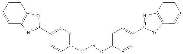 双[2-(2-苯并恶唑)酚氧]锌(II)结构式
