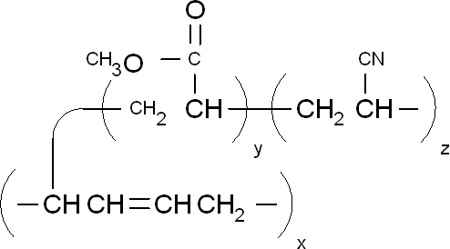 丙烯酰酸聚丁二烯-接支-聚(甲酯-co-丙烯腈)结构式