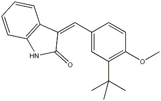 3-(3-叔丁基-4-甲氧基苯亚甲基)吲哚-2-酮结构式