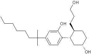 5-(1,1-二甲基庚基)-2-[5-羟基-2-(3-羟基丙基)环己基]苯酚结构式