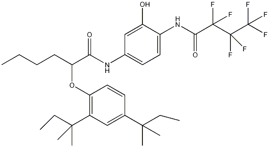 2-[2,4-双(1,1-二甲基丙基)苯氧基]-N-[4-(2,2,3,3,4,4,4-七氟丁酰胺)-3-羟基苯基]己酰胺结构式