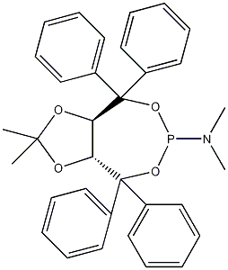 (3aR,8aR)-(-)-(2,2-二甲基-4,4,8,8-四苯基-四氢-[1,3]二噁唑并[4,5-e][1,3,2]二噁磷杂庚英-6-基)二甲基胺结构式