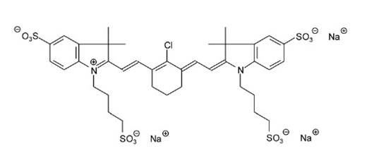 3,3-二甲基-2-[2-[2-氯-3-[2-[1,3-二氢-3,3-二甲基-5-硫代-1-(4-硫代丁基)-2H-吲哚-2-亚基]-亚乙基]-1-环己烯-1- 基]-乙烯基]-5-硫代-1-(4-硫代丁基)-3H-吲哚鎓氢氧化物,内盐,三钠盐结构式