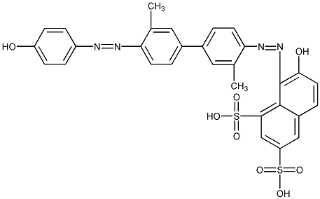 7-羟基-8-[[4'-[(4-羟基苯基)偶氮]-3,3'-二甲基[1,1'-联苯]-4-基]偶氮]萘-1,3-二磺酸结构式
