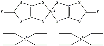 双(四乙基铵)-二-(2-硫氧基-1,3-二硫杂环戊二烯-4,5-二硫杂环戊烷)锌结构式