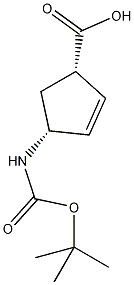 (-)-(1S,4R)-N-叔丁氧羰基-4-氨基环戊烯-2-羧酸结构式