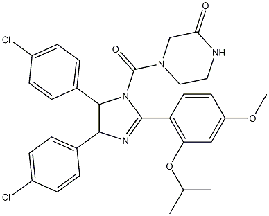 (±)-4-[4,5-二(4-氯苯基)-2-(2-异丙氧基-4-甲氧基-苯基)-4,5-二氢-咪唑-1-羰基]-哌嗪-2-酮结构式