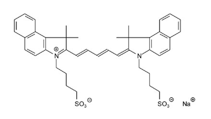 2-[5-[1,1-二甲基-3-(4-硫代丁基)-1,3-二氢-苯并[e]吲哚-2-亚基]-戊-1,3-二烯基]-1,1-二甲基-3- (4-硫代丁基)-1H-苯并[e]吲哚鎓氢氧化物,内盐,钠盐结构式