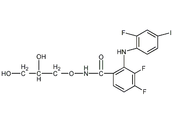 N-[(2R)-2,3-二羟基丙氧基]-3,4-二氟-2-[(2-氟-4-碘苯)氨基]苯甲酰胺结构式