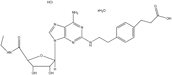 2-对(2-羧乙基)苯乙氨基-5'-N-乙基甲酰胺基腺苷盐酸盐水合物结构式