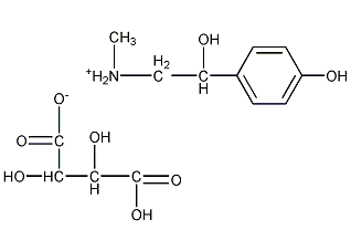 DL-对羟基-N-α-(甲基氨基甲基)苯甲醇D-酒石酸结构式