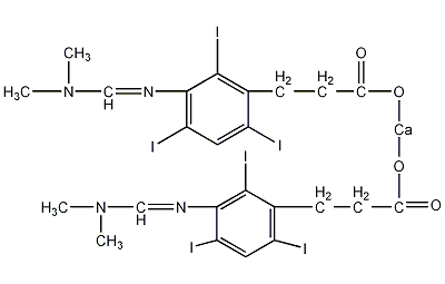 钙双[3-[[(二甲氨基）甲基]氨基]-3-(2,4,6-三碘苯基)丙酸]结构式
