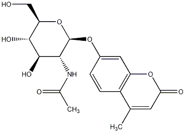 4-甲基伞形酮-2-乙酰氨基-2-脱氧-β-D-吡喃葡萄糖苷结构式