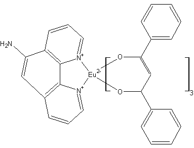 四(二苯甲酰甲烷) 单(5-氨基-1,10-菲罗啉)铕(lll)结构式
