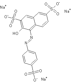 3-羟基-4-[(4-磺苯基)偶氮]-2,7-萘磺酸二钠结构式