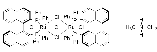 二甲基铵二氯三(μ-氯)二[(R)-(+)-2,2'-二(二苯基膦基)-1,1'-联萘基]二钌酸(II)结构式