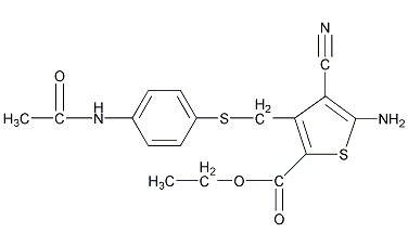 3-[[4-(乙酰氨基)苯基]硫甲基]-5-氨基-4-氰基-2-噻吩甲酸乙酯结构式