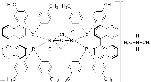 二甲基氨二氯化三(μ-氯)二[(S)-(-)-2,2'-二(二对甲苯基膦)-1,1'-联萘]二钌(II)结构式