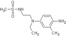 N-乙基-N-(2-甲烷磺酰胺乙基)-2-甲基-1,4-苯二胺倍半硫酸盐一水合物结构式