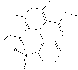 1,4-二氢-2,6-二甲基-4-(2-硝基苯)-3,5-吡啶二羧酸二甲酯结构式