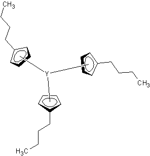 三(丁基环戊二烯)化钇结构式
