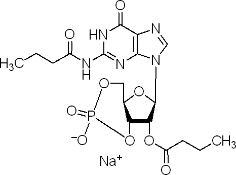 N2,2'-O-双丁酰鸟苷3',5'-环磷酸钠盐二水结构式