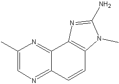 2-氨基-3,8-二甲基咪唑并[4,5-f]喹恶啉结构式