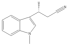(3R)-(+)-3-(1-甲基-1H-吲哚-3-基)丁腈结构式