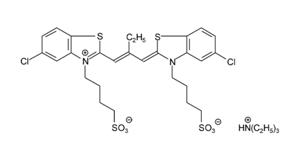 5-氯-2-[2-[5-氯-3-(4-硫代丁基)-3H-苯并噻唑-2-亚基甲基]-丁-1-烯基]-3-(4-硫代丁基)-苯并噻唑-3- 鎓氢氧化物,内盐,三乙基铵盐结构式