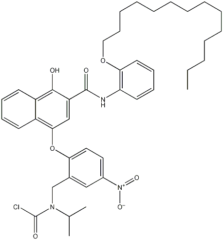 4(2(N-氯羰基-N-异丙基)氨基甲基-4-硝基)苯氧基-1-羟基-N(2-十四烷氧基苯基)2-萘甲酰胺结构式