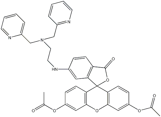 6-{2-[二(2-吡啶基甲基)氨基]乙胺基}萤光素二乙酸结构式