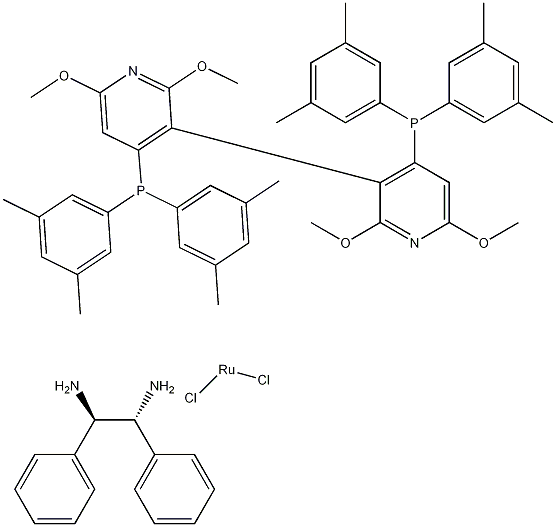二氯[(R)-(+)-2,2',6,6'-四甲氧基-4,4'-二(二(3,5-二甲苯基)膦基)-3,3'-联吡啶][(1R,2R)-(+)-1,2-二苯基乙烯二胺]钌(II)结构式