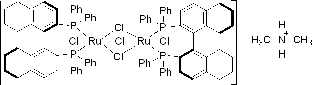 二甲基铵二氯三(μ-氯)二[(R)-(+)-2,2'-二(二苯基膦基)-5,5',6,6',7,7',8,8'-八氢-1,1'-联萘基]二钌酸(II)结构式