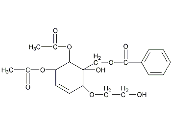 [(1S,2S,6R)-5,6-二乙酰-1,2-二羟基-1-环己-3-烯基]甲酸苯甲酯结构式