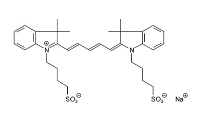2-[5-[3,3-二甲基-1-(4-硫代丁基)-1,3-二氢-吲哚-2-亚基]-戊-1,3-二烯基]-3,3-二甲基-1-(4-硫代丁基)-3H- 吲哚鎓氢氧化物,内盐,钠盐结构式