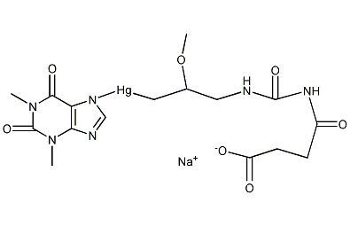N-((2-methoxy-3-((1,2,3,6-tetrahydro-1,3-dimethyl-2,6-dioxo purin-7-yl)mercuri)propyl)carbamoyl)succinamic acid,  sodium salt