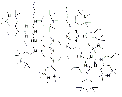 1,5,8,12-四[4,6-二(N-丁基-N-1,2,2,6,6-五甲基-4-哌啶基氨基)-1,3,5-三嗪-2-基]-1,5,8,12-四氮杂十二烷结构式