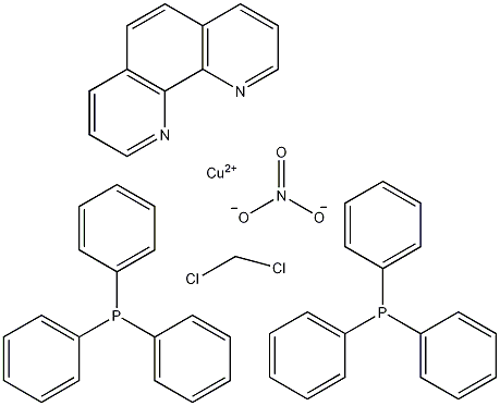 (1,10-菲咯啉)双(三甲基膦)铜(I)硝酸盐二氯甲烷加合物结构式