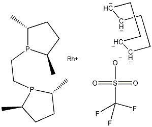(+)-1,2-二[(2R,5R)-二甲基磷杂唑基桥磷杂唑基桥)乙烷(环辛二烯]铑(I)三氟甲磺酸结构式