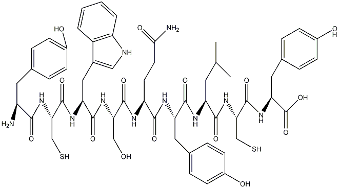 H-Tyr-Cys-Trp-Ser-Gln-Tyr-Leu-Cys-Tyr-OH,(Disulfide bond between Cys2 and Cys 8结构式