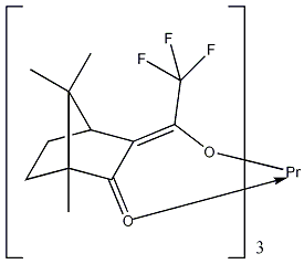 三[(3-三氯甲基羟基亚甲基)-D-樟脑]镨(Ⅲ)衍生物结构式
