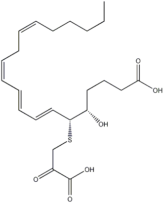 5S-羟基-6R-(S-(2-氧-3-硫代丙酰基))-7E,9E,11Z,14Z-二十碳四烯酸结构式