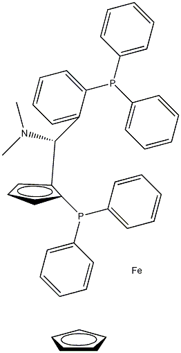 (1S)-二苯基膦-2-[(R)-α-(N,N-二甲胺)-邻二苯膦苯甲基]二茂铁结构式