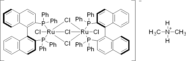 二甲基铵二氯三(μ-氯)二[(S)-(-)-2,2'-二(二苯基膦基)-1,1'-联萘基]二钌酸(II)结构式