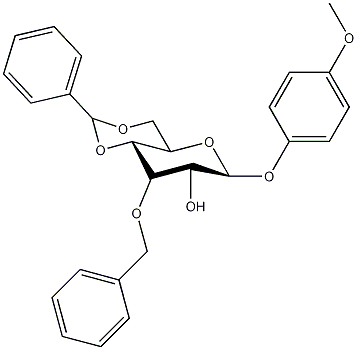 4-甲氧苯基3-O-苄基-4,6-O-苯亚甲基-β-D-吡喃葡萄糖苷结构式