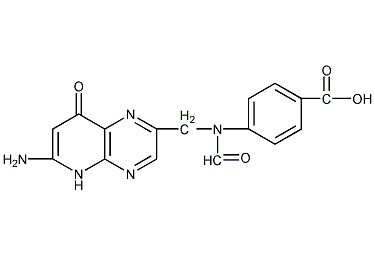 4-[[(2-氨基-1,4-二氢-4-羰基蝶啶-6-基)甲基]甲酰氨基]苯甲酸结构式
