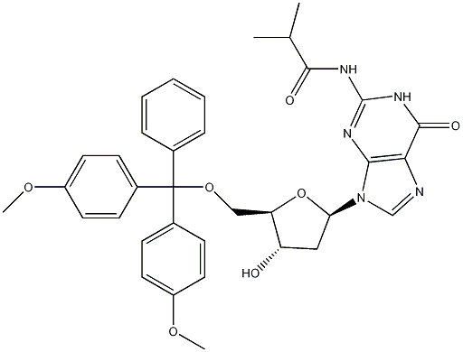 5'-O-(4,4'-二甲氧基三苯基)-N2-异丁酰基-2'-脱氧鸟苷结构式