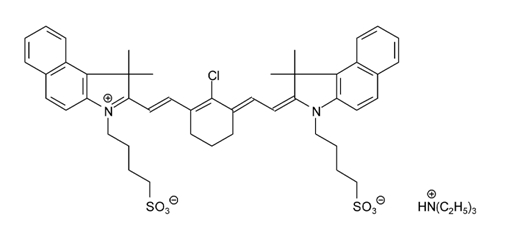 2-[2-[2-氯-3-[[1,3-二氢-1,1-二甲基-3-(4-硫代丁基)-2H-苯并[e]吲哚-2-亚基]-亚乙基]-1-环己烯-1-基]-乙烯基]- 1,1-二甲基-3-(4-硫代丁基)-1H-苯并[e]吲哚鎓氢氧化物,内盐, 三乙基铵盐结构式